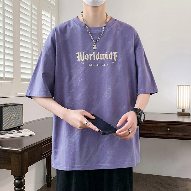 潮流字母印花短袖t恤男生夏季潮牌宽松半袖青少年帅气休闲上衣服