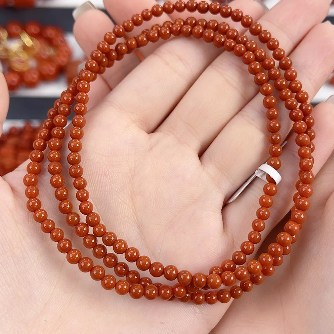 南红玛瑙未镶嵌瓦西柿子红满肉3mm多圈