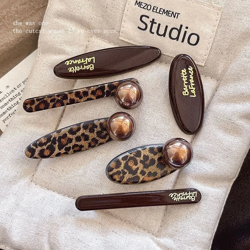 复古豹纹圆珠发夹女前额侧边夹新款碎发刘海夹子高端发卡头饰发饰