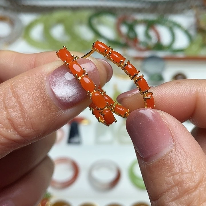 南红玛瑙银S925镶嵌耳饰颜色多样性发货