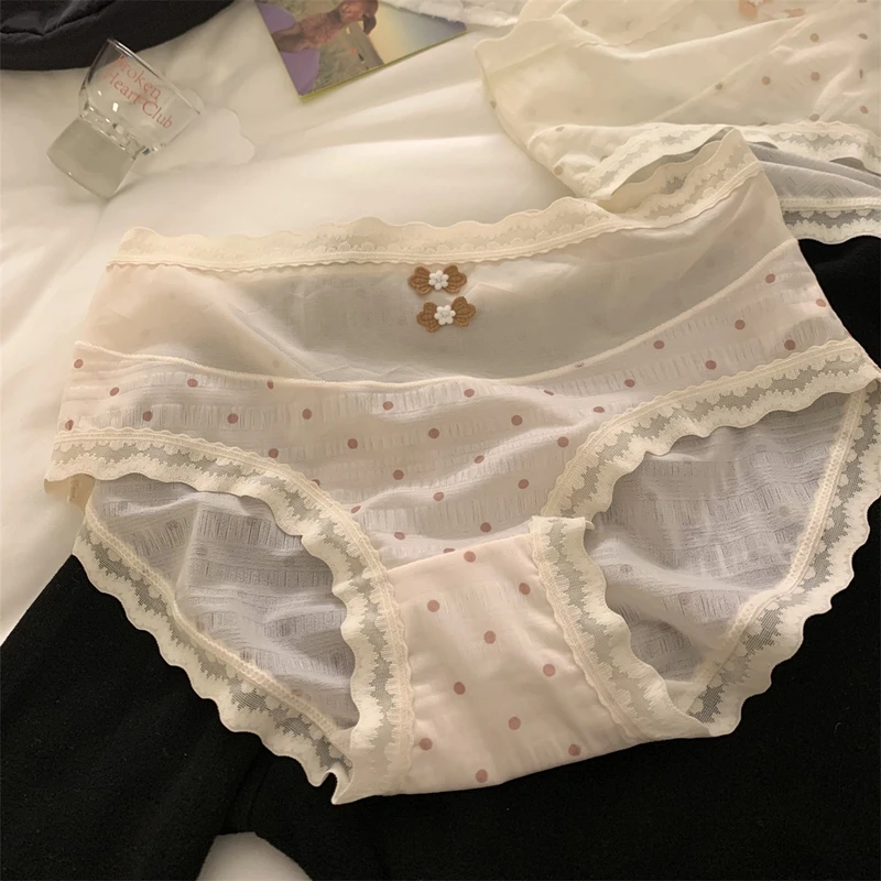 3条装~夏天裆透气甜美波点网纱清凉2025新款女士三角内裤女生