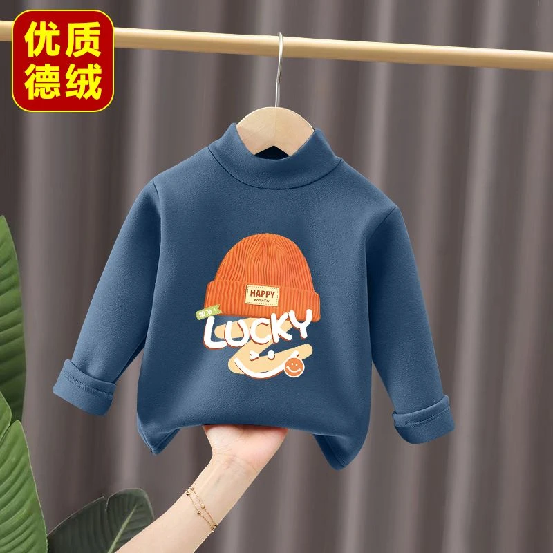 男童防寒德绒打底衫秋冬新款半高领双面发热保暖长袖T恤百搭爆款