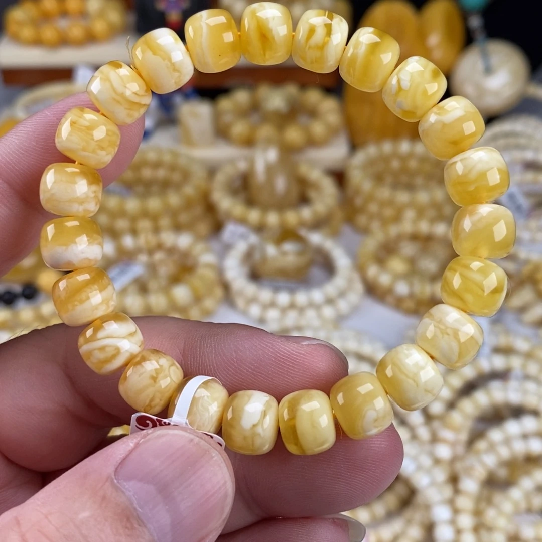 未镶嵌蜜蜡手链金瓷白虎皮纹10mm13.02克