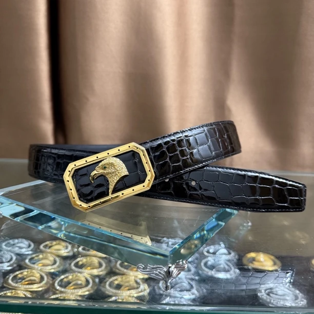 史蒂芬新款百搭男士皮带高档休闲老鹰头牛皮腰带青中老年时尚商务