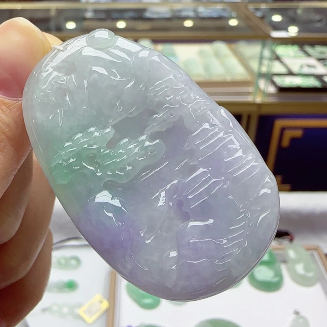 未镶嵌挂件翡翠山水牌