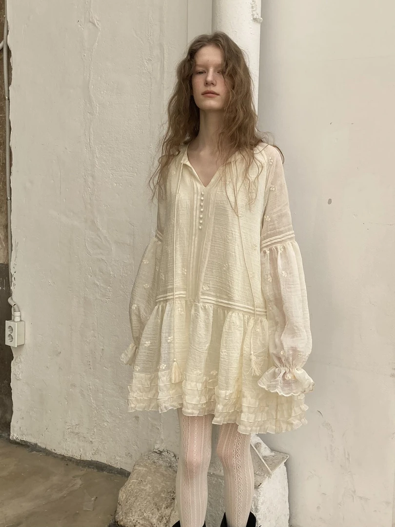 【no退no换】芳芳在韩国 东大门正品代购/TH家/荷叶边长袖连衣裙