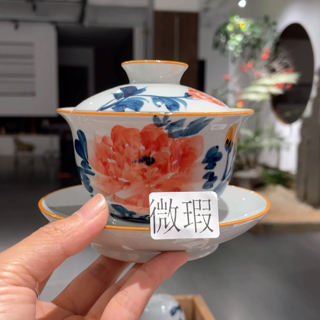 釉下手绘茶具微瑕