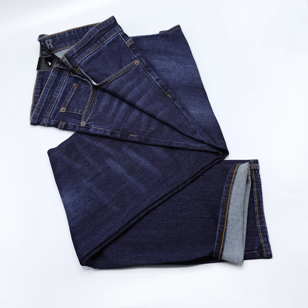 MOTIWAR 22470-2男士高腰牛仔裤直筒蓝色弹力