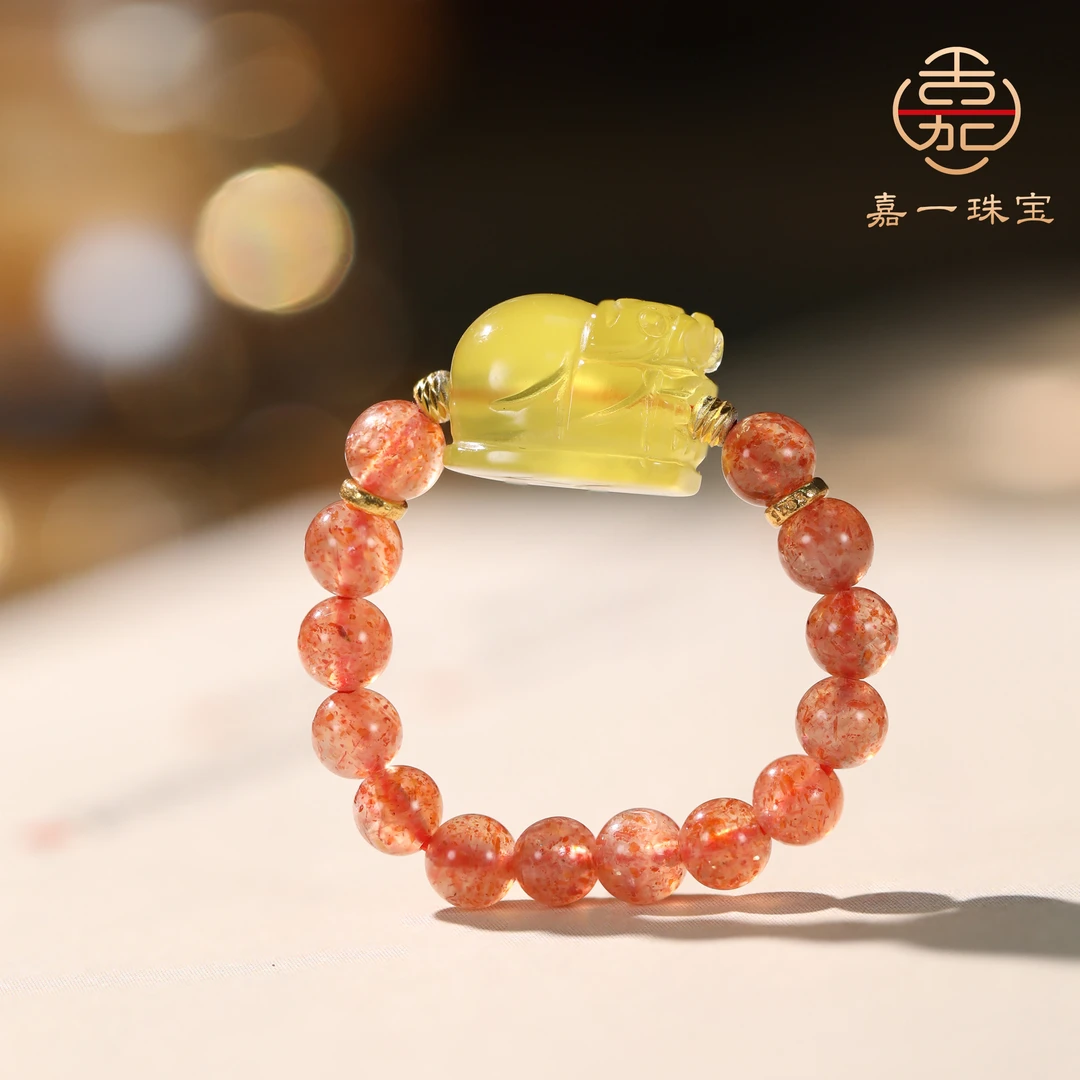 【嘉一珠宝】天然金太阳葡萄石貔貅戒圈-4mm+-CC0471