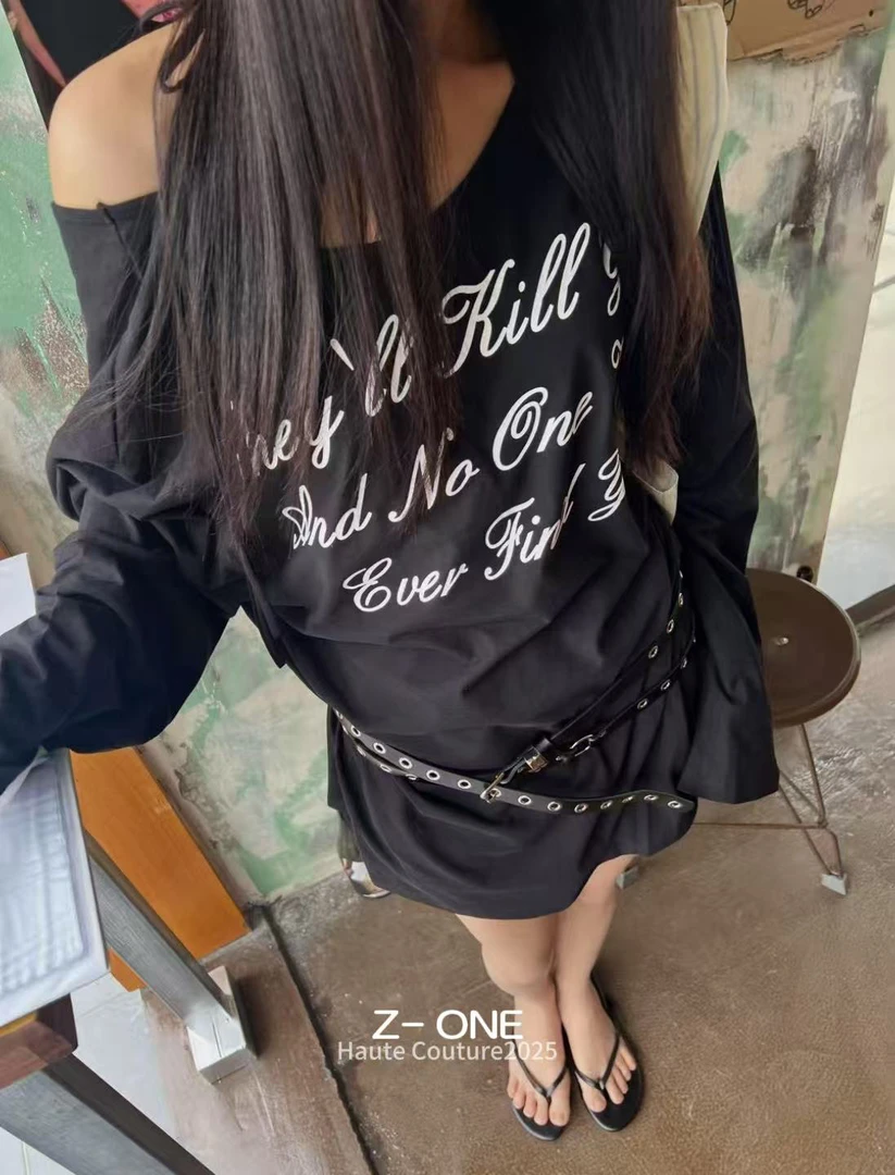 Z-ONE福秒（9ZO88918#)舒适夏日 后背系带字母印花长袖T恤  9-623