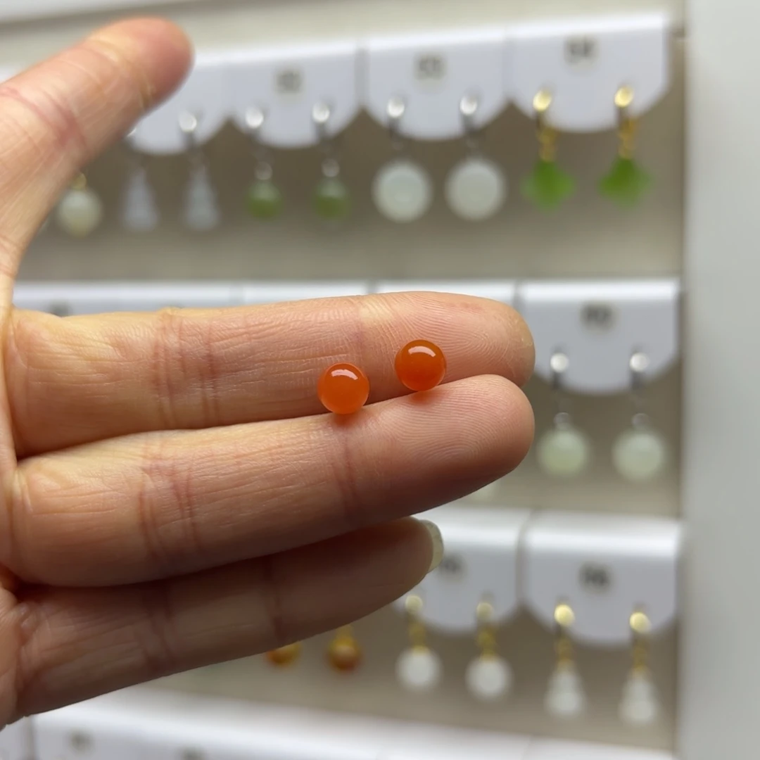 南红玛瑙银S925镶嵌耳饰6mm