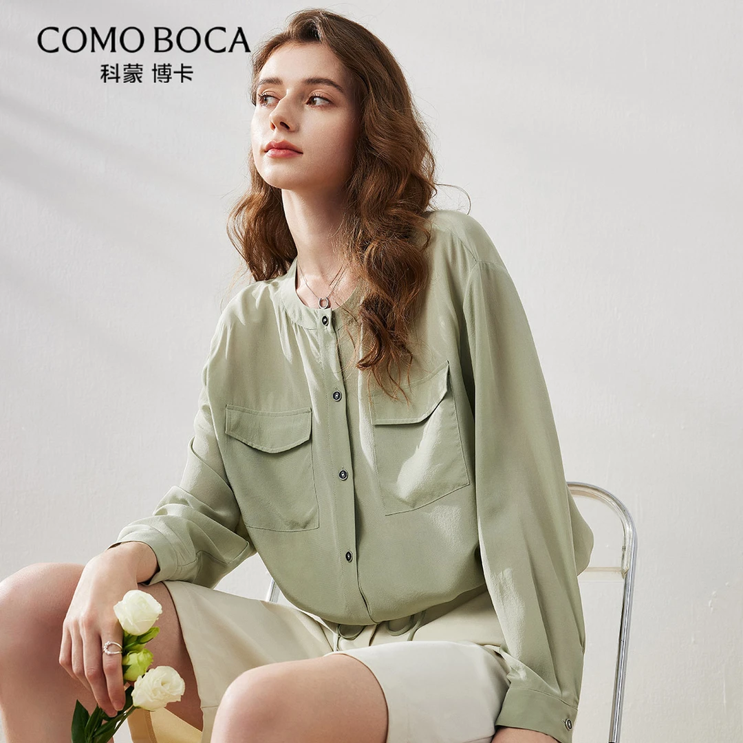 COMOBOCA/科蒙·博卡25春夏真丝开衫系带遮阳空调衬衫KXTGCW8127