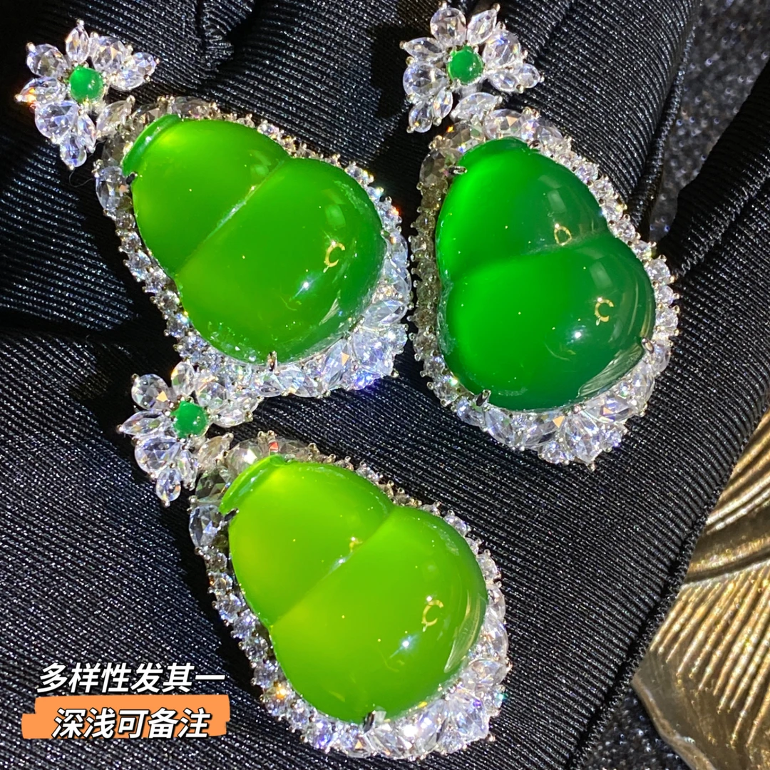 绘龄珠宝多样性发一：天然绿玉髓S925银时尚气质精美高贵葫芦吊坠