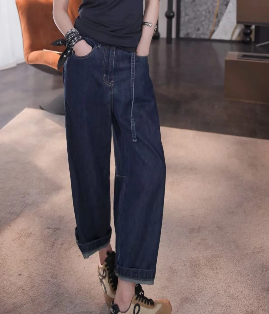 BANINGNA-2025欧货高定款原浆牛仔色直筒复古八分牛仔裤08813