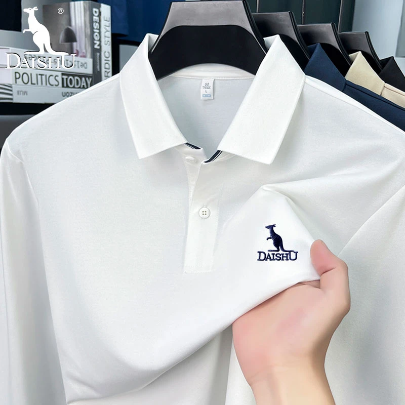 袋鼠男士POLO衫长袖秋季2025新款商务休闲中年爸爸上衣翻领T恤衫
