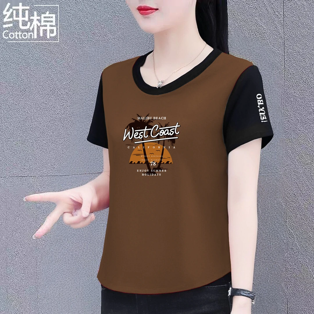 纯棉休闲短袖t恤女夏季新款韩版宽松显瘦遮肚洋气减龄百搭上衣潮