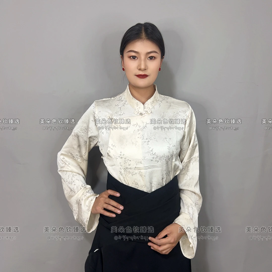 女士亮面衬衣碎花垂感藏袍内搭质感夏季凉感宽袖