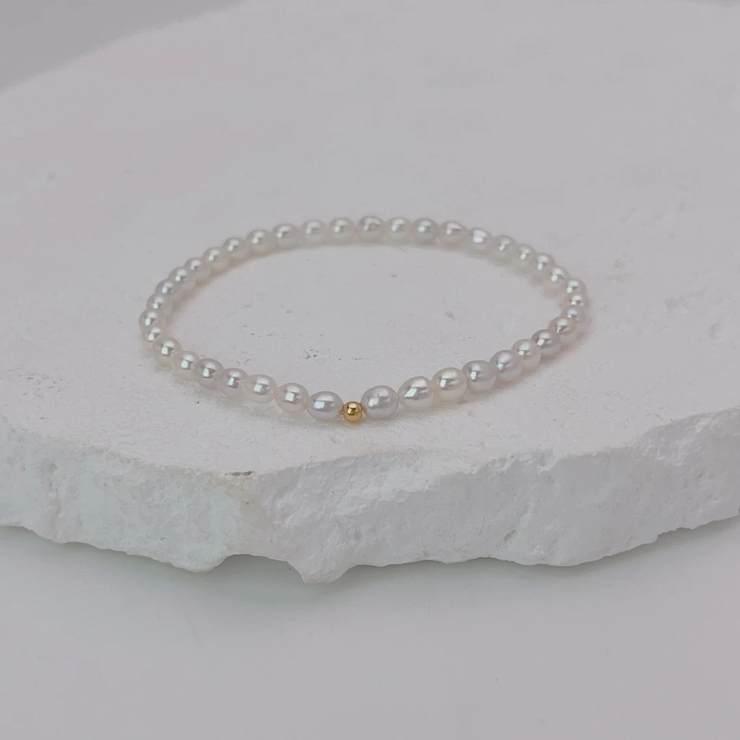 【慕白】约3-4mm淡水珍珠18k金手串经典气质百搭简约轻奢 DSL00663