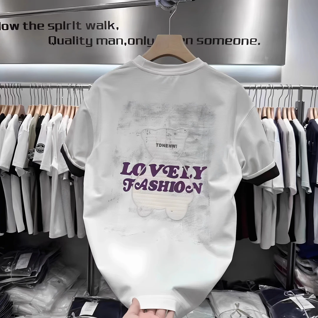 2025新款美式休闲纯棉短袖T恤男士夏季潮牌宽松百搭半袖圆领