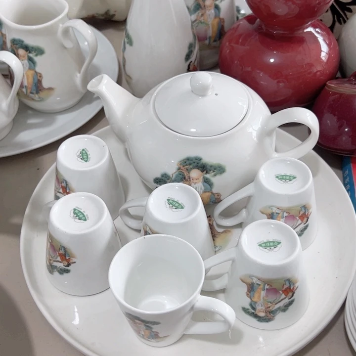 瓷片陶瓷制品寿星壶800毫升杯70毫升6个托盘