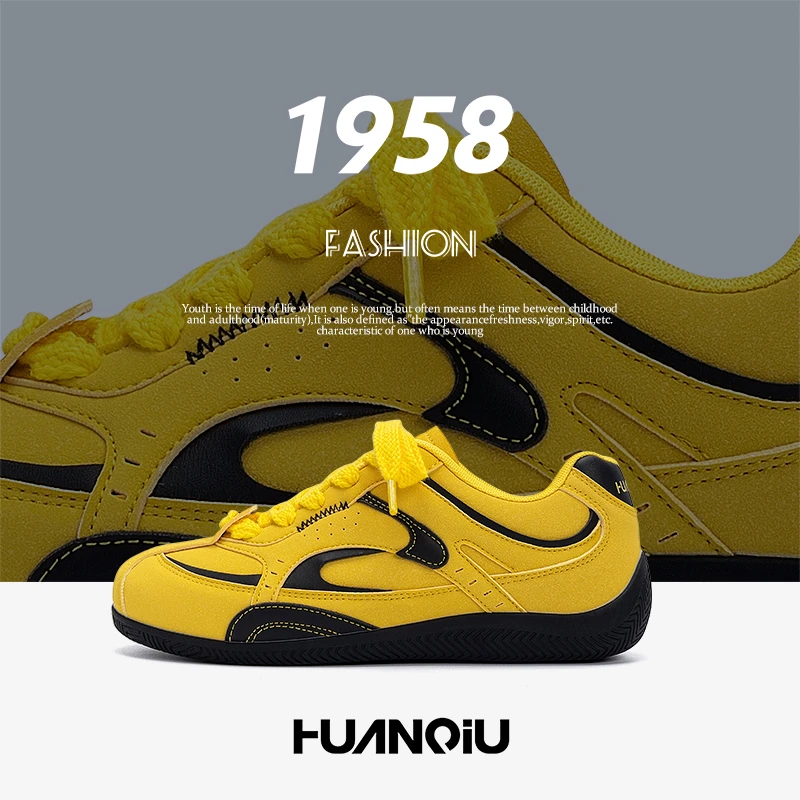 环球黄色赛车鞋子男款2025新款秋季男鞋百搭潮鞋休闲内增高德训鞋