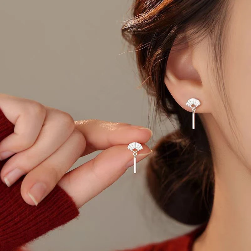 扇子耳钉女新中式国风小众轻奢新款爆款耳环女耳饰