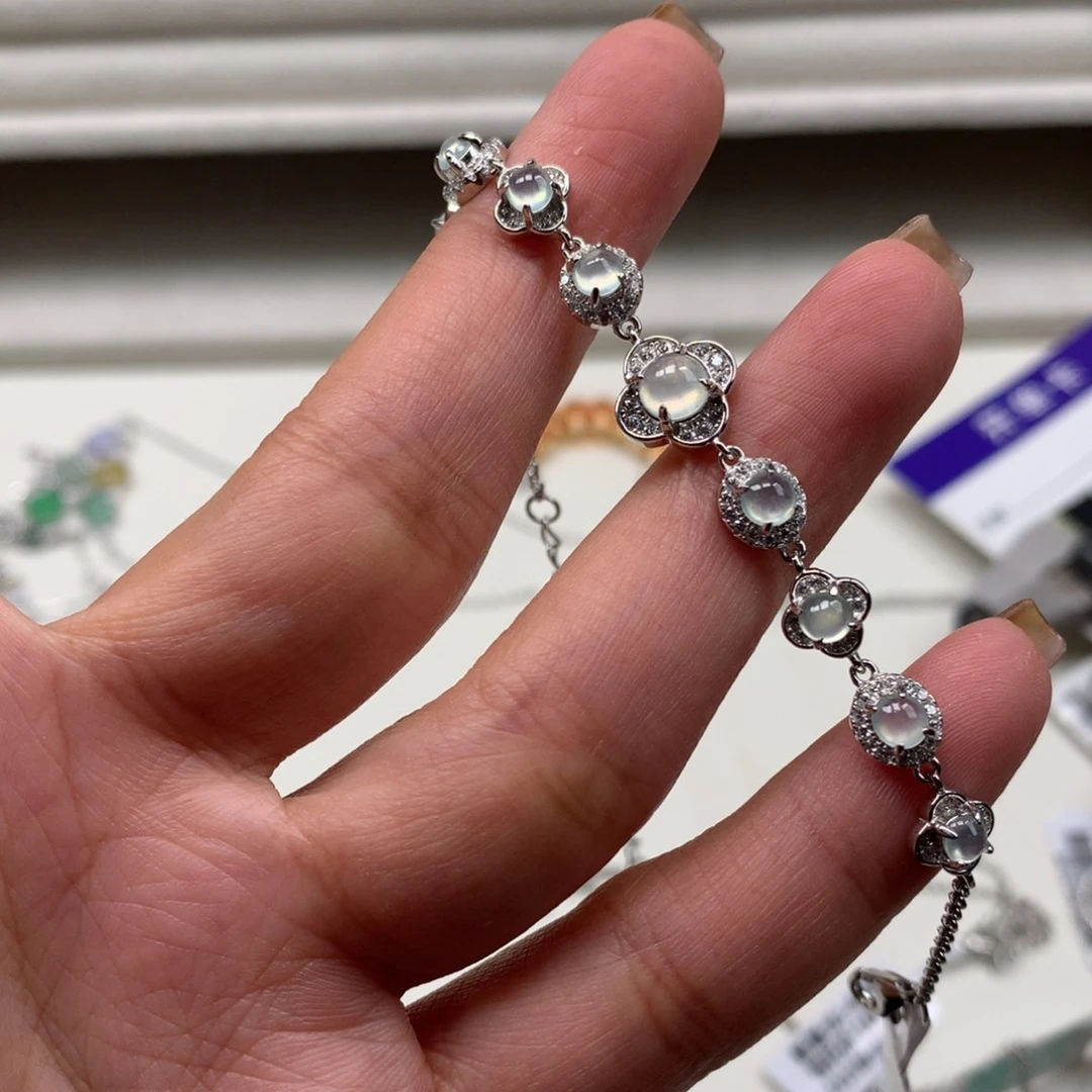 翡翠银S925镶嵌耳饰手链