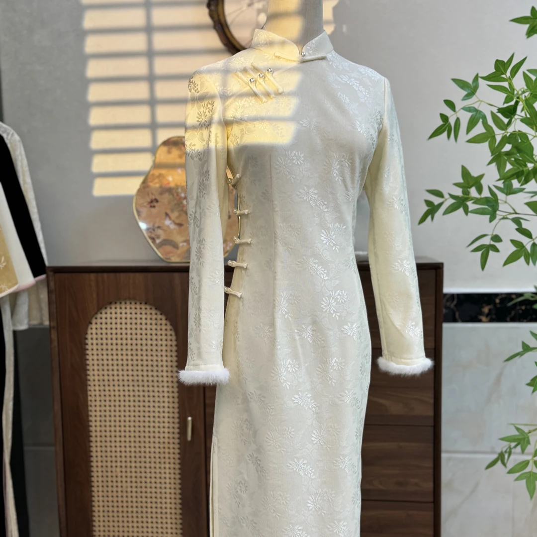 外嫁女回娘家礼仪旗袍红色新娘结婚敬酒迎宾小姐服秋冬加绒长袖