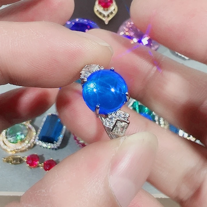 非金属红色蓝色满镶嵌吊坠戒指