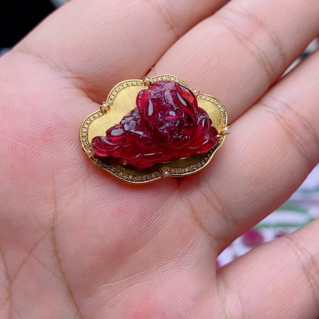 黄***荣碧玺吊坠(不含链)18K金镶嵌碧玺