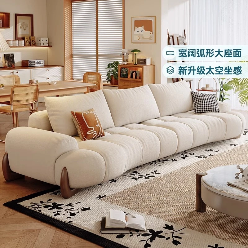 意式布艺沙发客厅现代云朵泡芙奶油风猫抓布沙发弧形设计现代简约