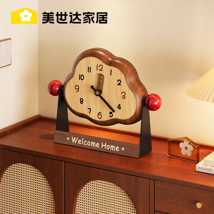 美世达中古风创意桌面时钟摆件复古玄关摆放式钟表客厅云朵台钟