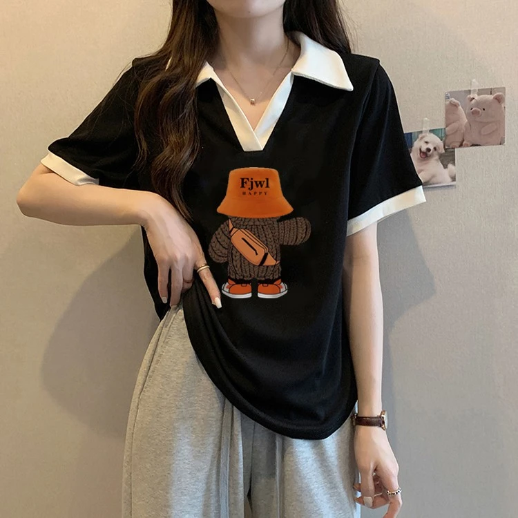 设计感个性印花撞色短袖t恤女2025夏季款显瘦时尚穿搭洋气衣服女