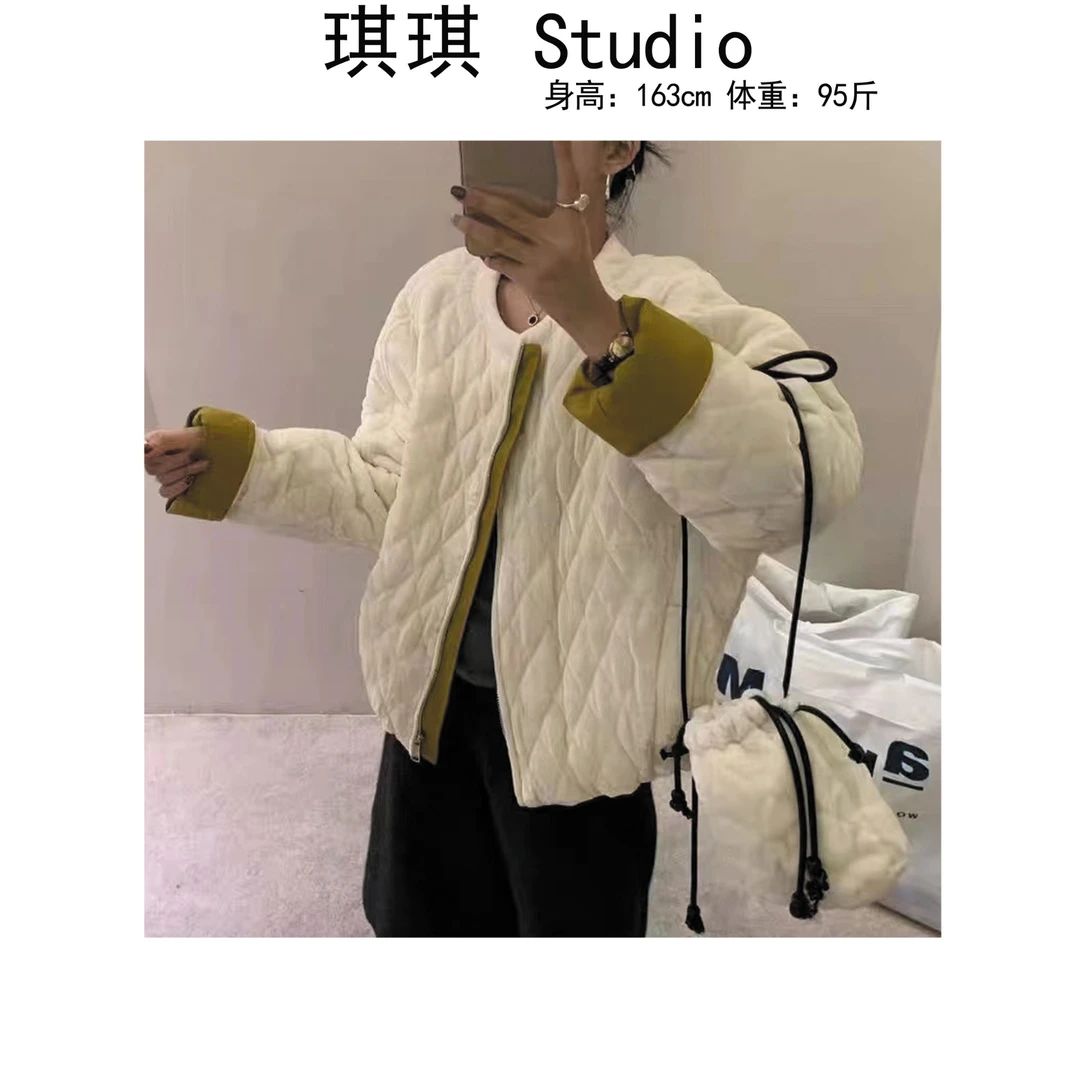 《琪琪家》秋冬季新款轻奢高级感丝绒绗棉内里拼色棉服外套99228-H