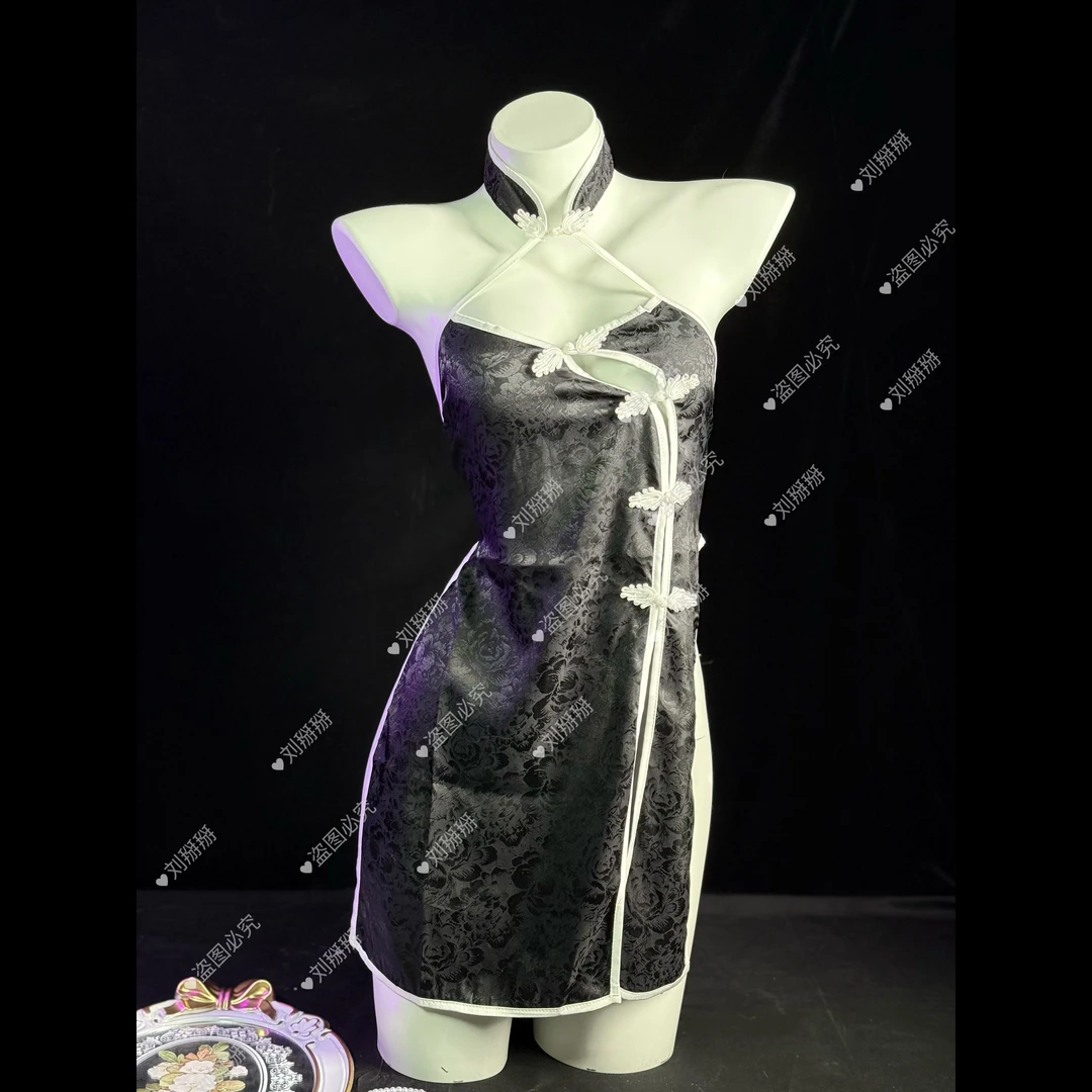 刘掰掰【黑玫瑰】2025复古网红性感印花旗袍千金御姐修身显瘦大美背