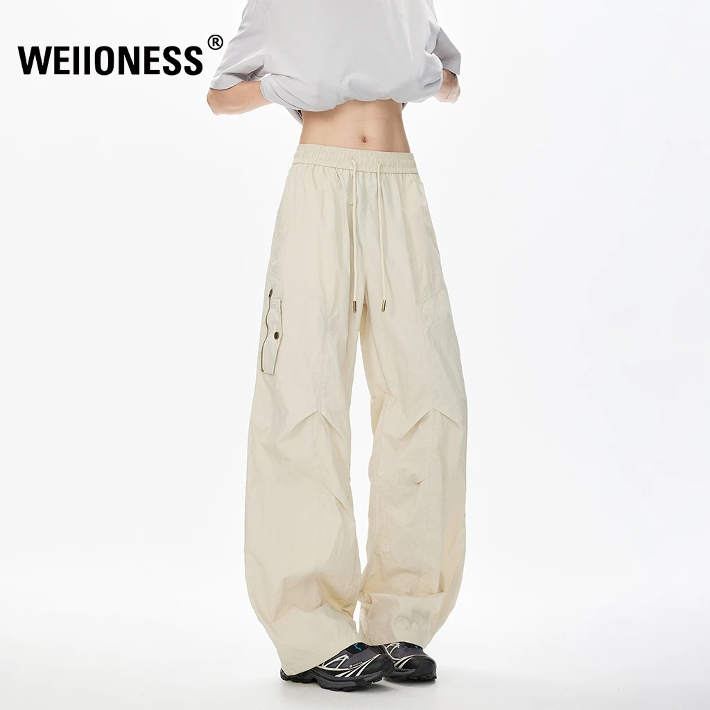 WEIIONESS美式弯刀冰丝裤男夏季宽松阔腿伞兵休闲长裤高级感男装