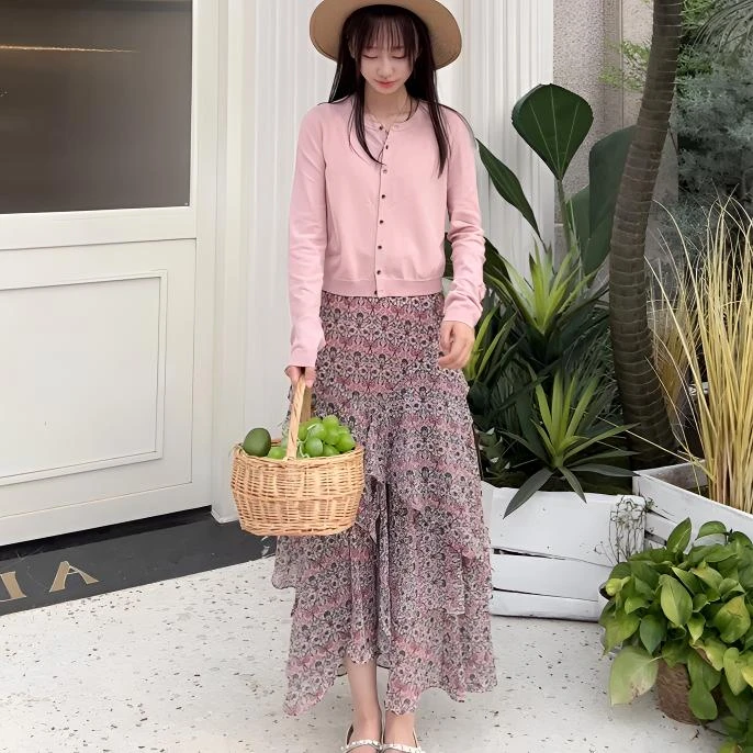 AMASS/阿玛施夏季爆款女碎花半裙半身裙不规则显阿玛施半身裙