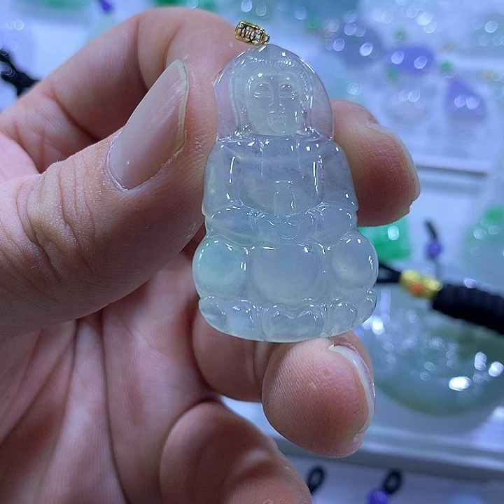 翡翠18K金镶嵌颈饰天然翡翠A货吊坠
