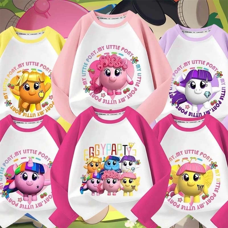 蛋仔派对小马宝莉联动卡通男女童插肩长袖t恤儿童上衣外穿童装潮