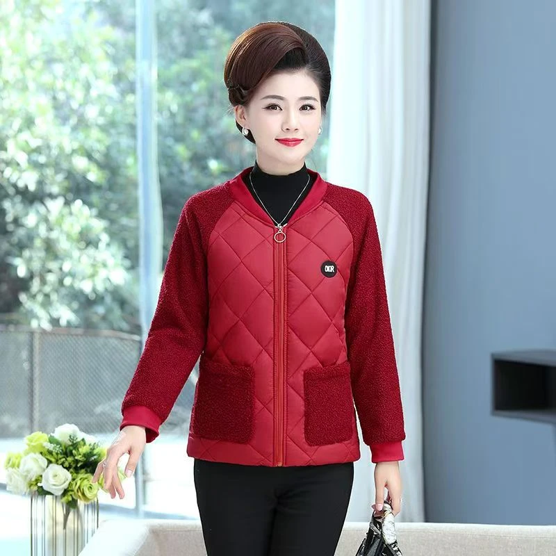 A084新款妈妈棉衣秋冬装短款加绒棉服中年外套女中老年女装小棉袄