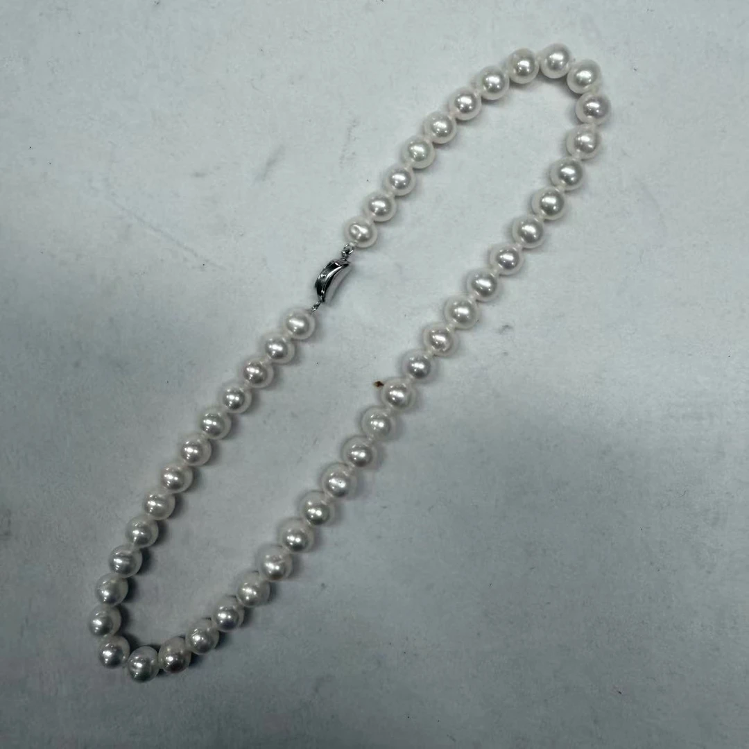 （纯无核珍珠--黑标）9-10mm天然淡水珍珠项链45cm长度S925银