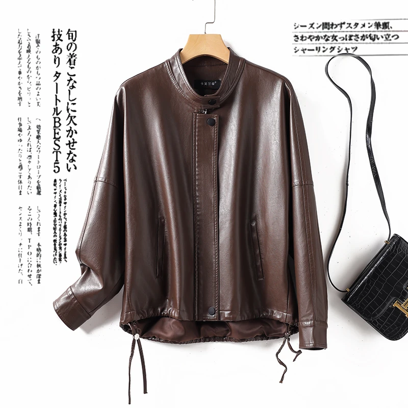 海宁真皮绵羊皮短款外套女款爆款2025新款抽绳阔版休闲夹克女外套