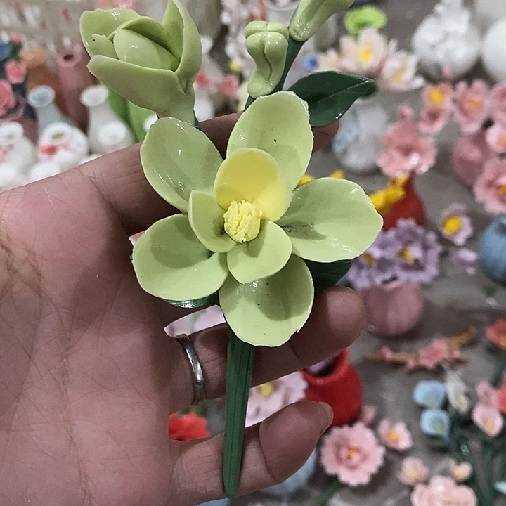 瓷片纯手工陶瓷花摆件瑕