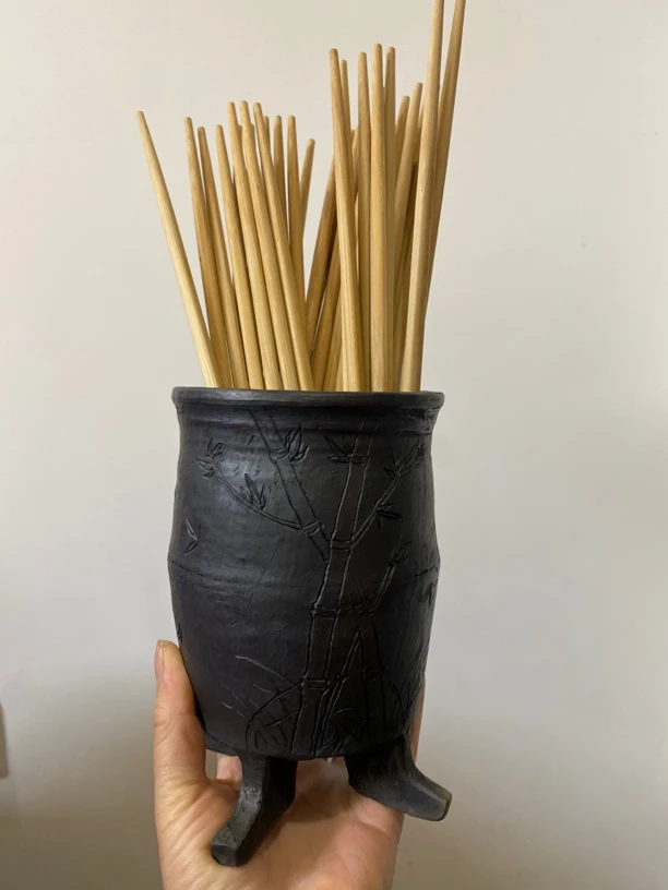手工黑陶沙罐筷子筒