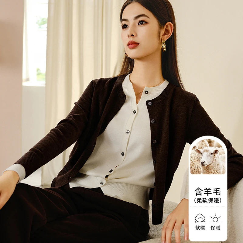 晚白【新品】2025款上衣假两件含针织开衫女25070430