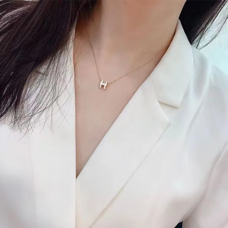项链 极简风女H项链经典坠链简约金色时尚yy353