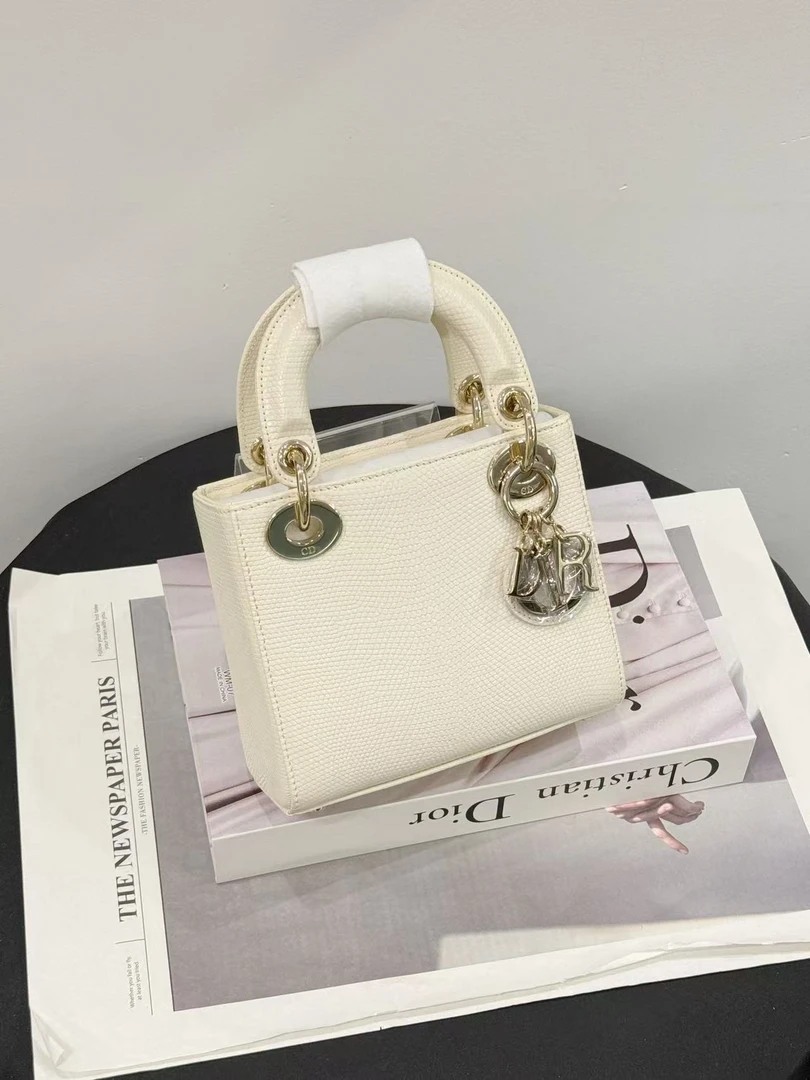 99新 DIOR/迪奥 三格戴妃蜥蜴皮白色金扣 拍下送检