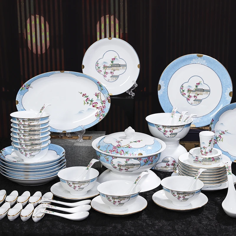 御园春色  景德镇高白泥68头高端餐具轻奢中式家用餐具