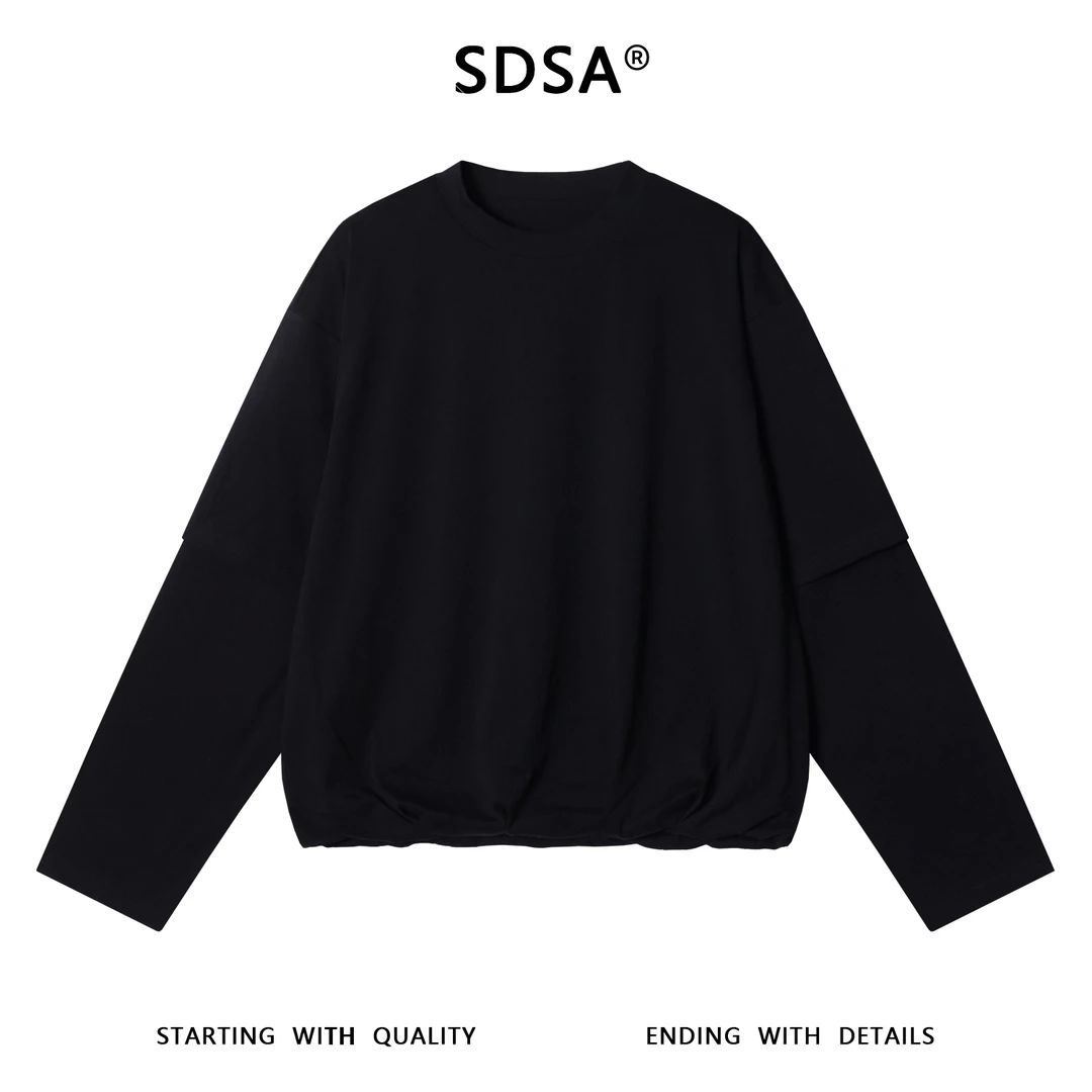 SDSA男士秋冬新款痞帅男装韩版纯色袖子拼接设计圆领卫衣百搭宽松