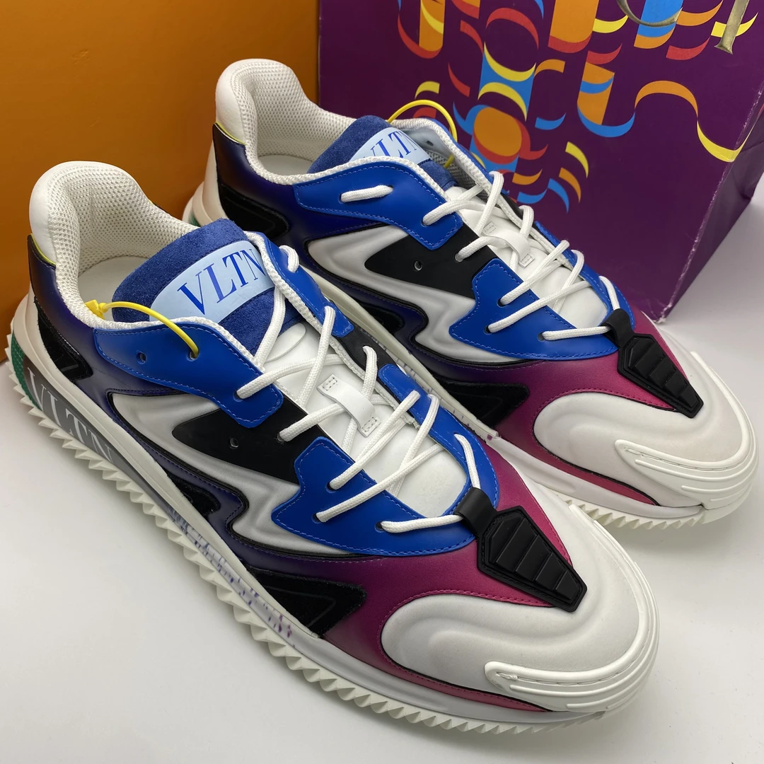 99新 Valentino/华伦天奴 44欧码/蓝白多色拼接时尚运动鞋/仅试穿